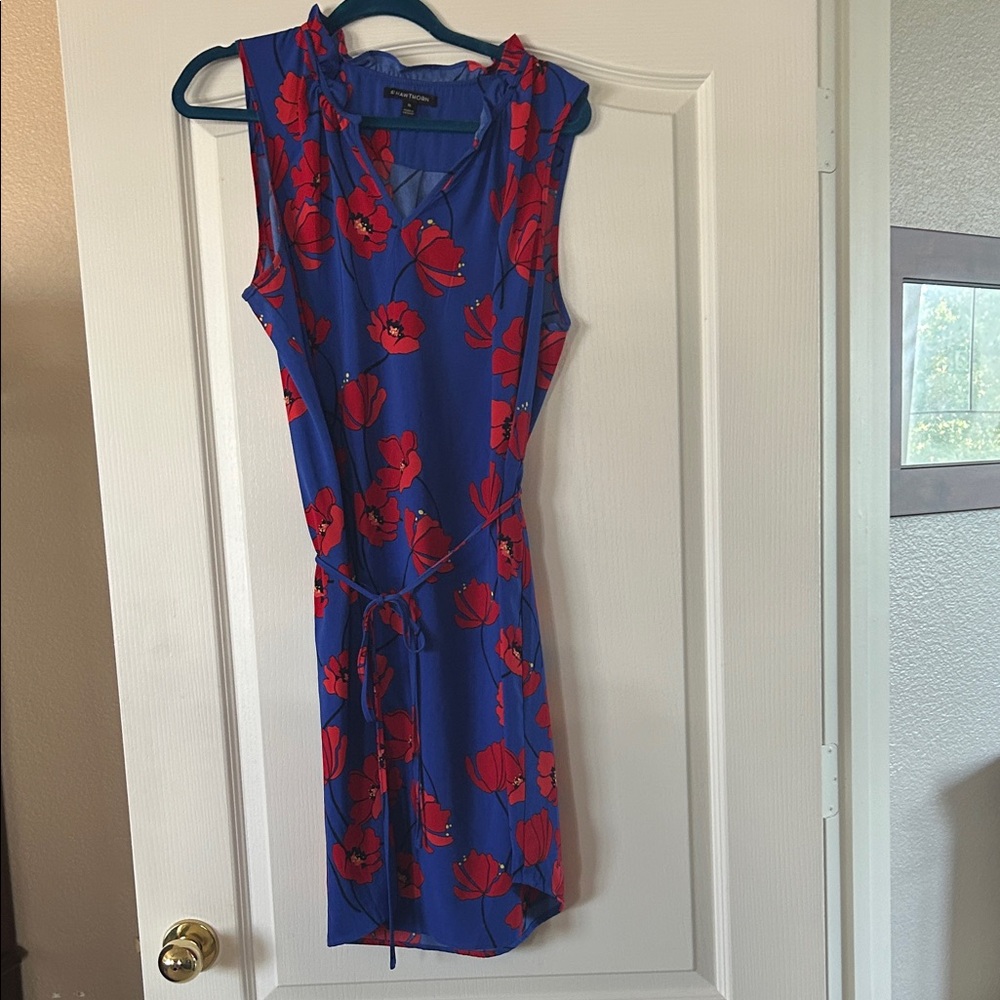 41 Hawthorn Royal Blue Dress with Red Floral Print